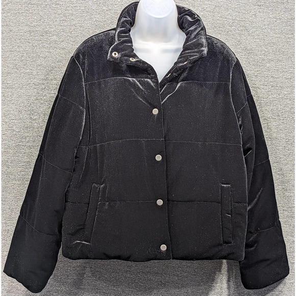 Popsugar Jackets & Blazers - POPSUGAR Womens Coat - Black, Velvet, Snap Close, Size XL